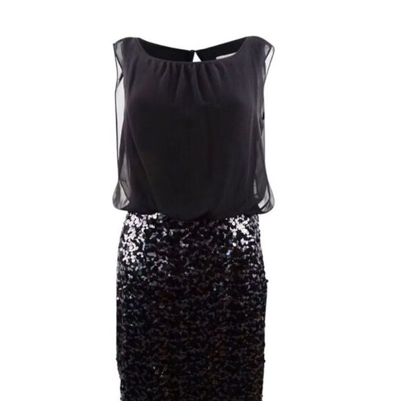 Calvin Klein Women's Chiffon & Sequins Blouson Dress - Black Size 4 Nwt - Picture 2 of 7